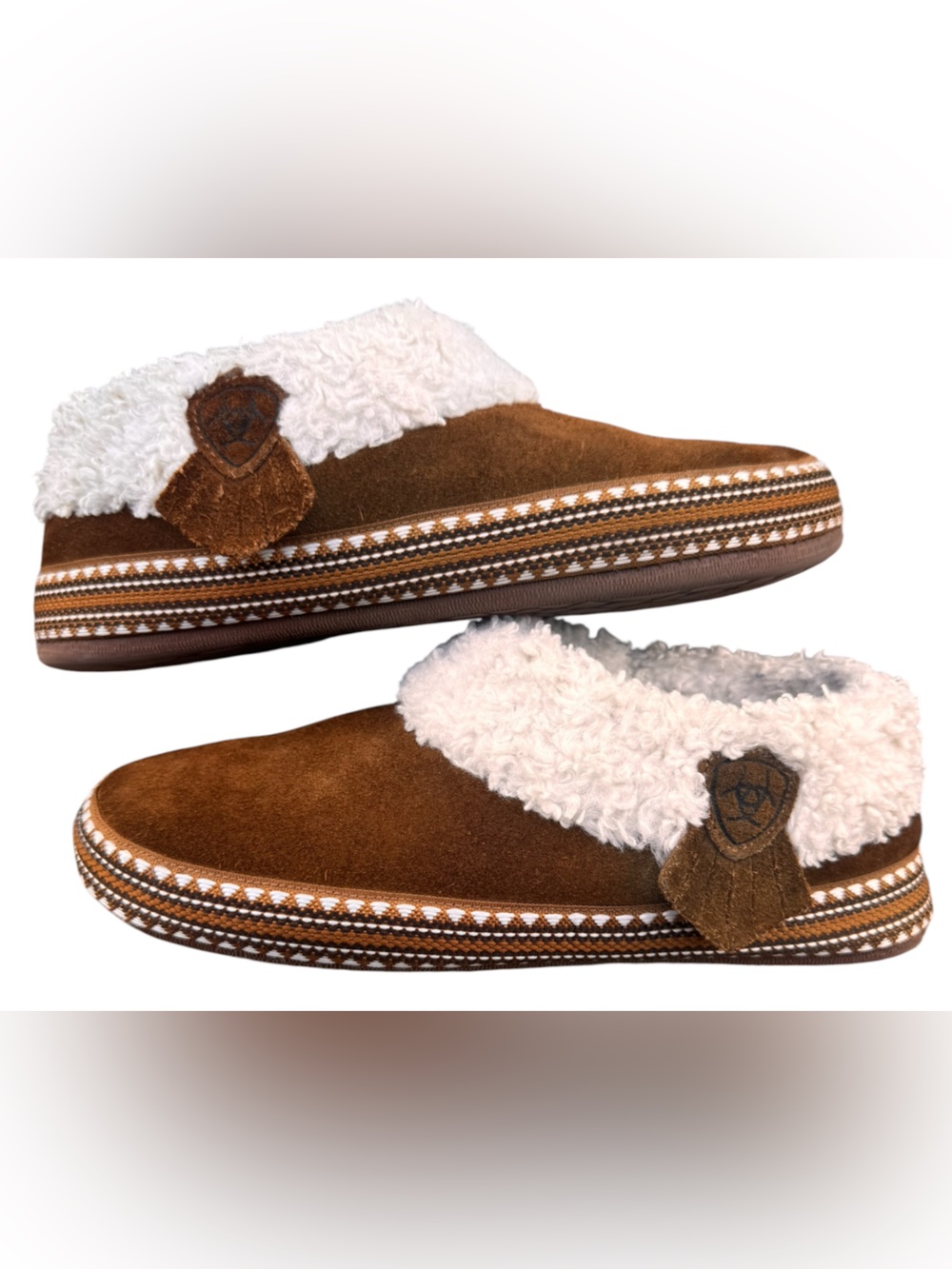 Ariat Melody Slippers XS 5-6 women’s brown suede Sherpa lined western cowgirl